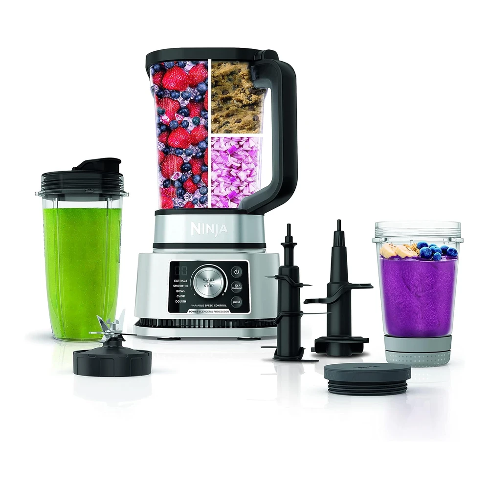 NINJA SS351 FOODI POWER BLENDER & PROCESSOR SYSTEM 1400 WP SMOOTHIE BOWL MAKER & EXTRACTOR DE NUTRIENTES 6 FUNCIONES PARA CUENCOS - UNTABLES - MASA Y MÁS - SMARTTORQUE - 72 OZ. JARRA Y TAZAS PARA LLEVAR - PLATA