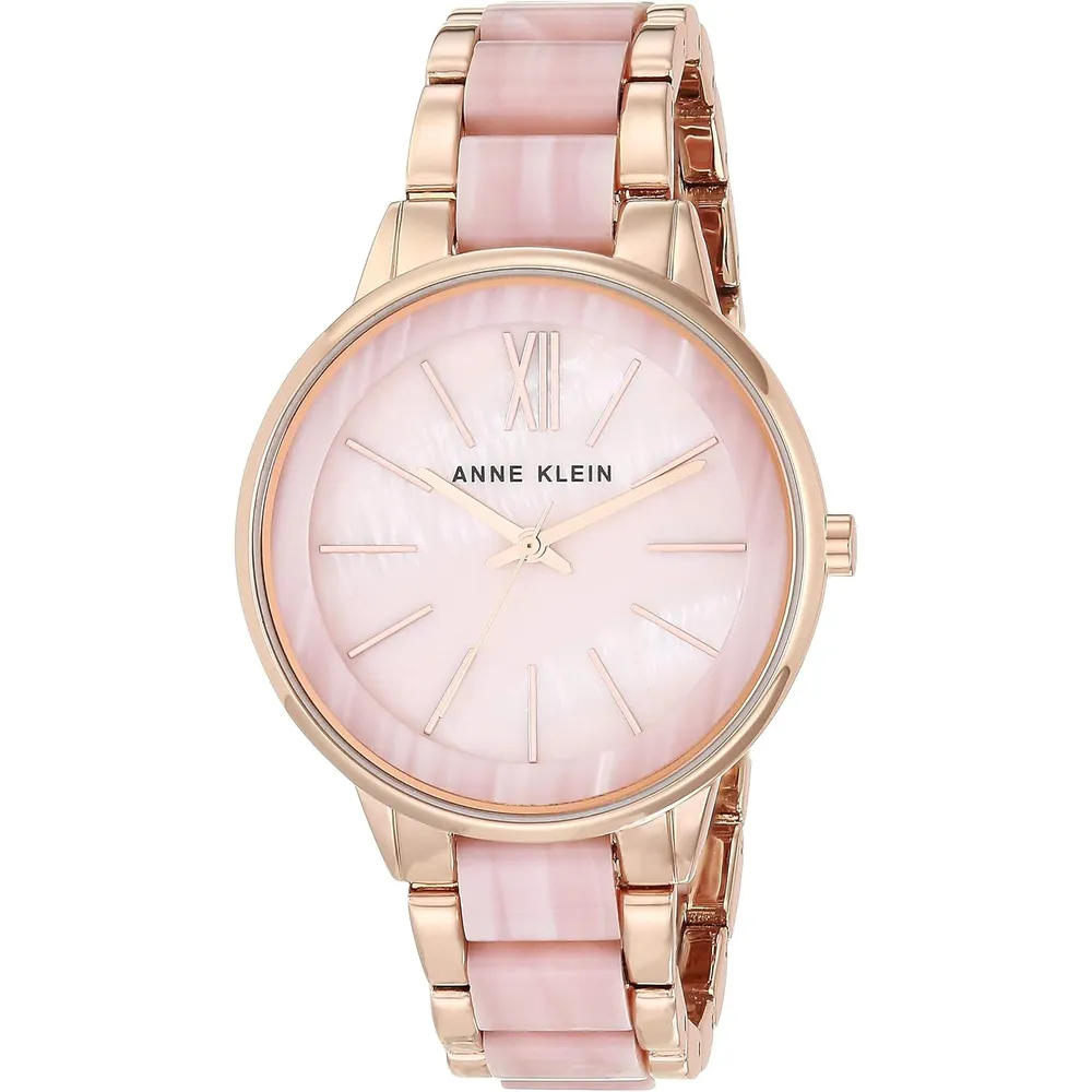 Anne Klein AK/1413LBSV reloj para mujer con pulsera de resina | 37 mm - Rosa nacarado/oro rosa