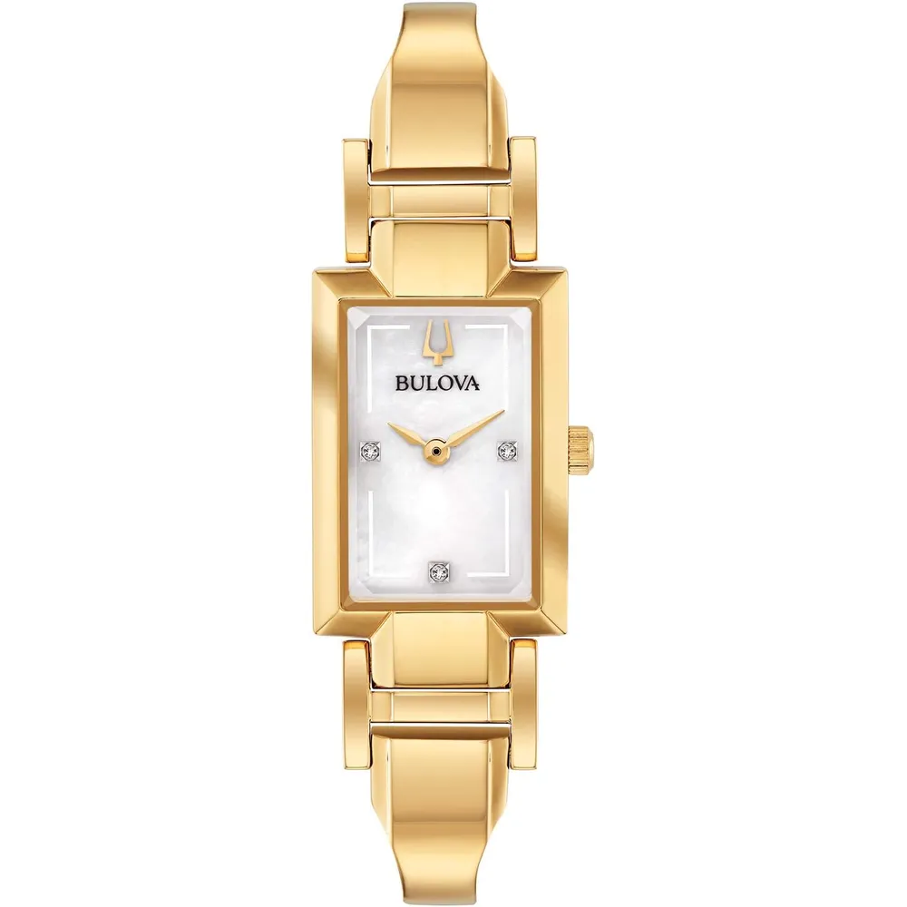 Bulova reloj clásico mujer cuarzo dos agujas acero esfera diamantes rectangular | Oro