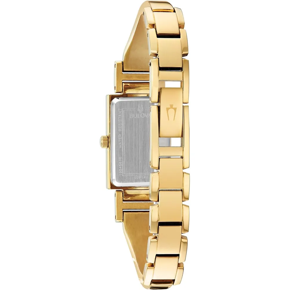 Bulova reloj clásico mujer cuarzo dos agujas acero esfera diamantes rectangular | Oro