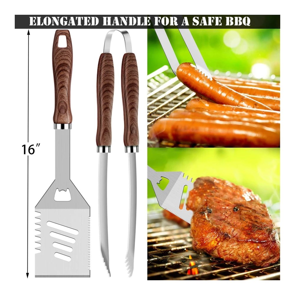 Romanticist - Kit de 26 Accesorios de Parrilla para Hombres y Mujeres - Herramientas de Barbacoa de Acero Inoxidable Resistentes con Guante y Sacacorchos - Juego de Utensilios de Parrilla En Bolsa de Lona Portátil para Exteriores - Camping - Patio Trasero - Color Marrón