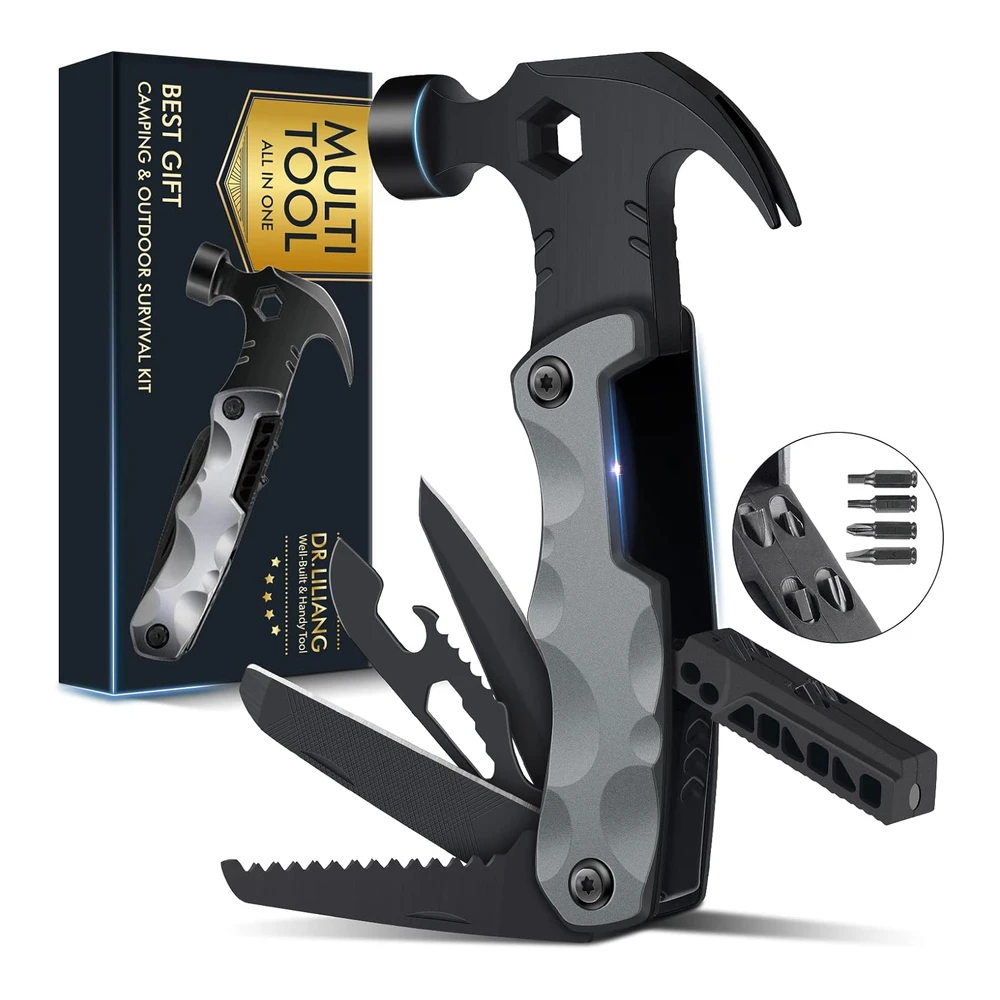 Multiherramienta Accesorios de Campamento para Hombres - Regalos de Papá - 13 En 1 - Multiherramientas de Supervivencia - Martillo de Navidad - Accesorios Geniales para Adultos - Él - Novio - Marido - Abuelo - Mujeres - Cumpleaños - San Valentín - Padres