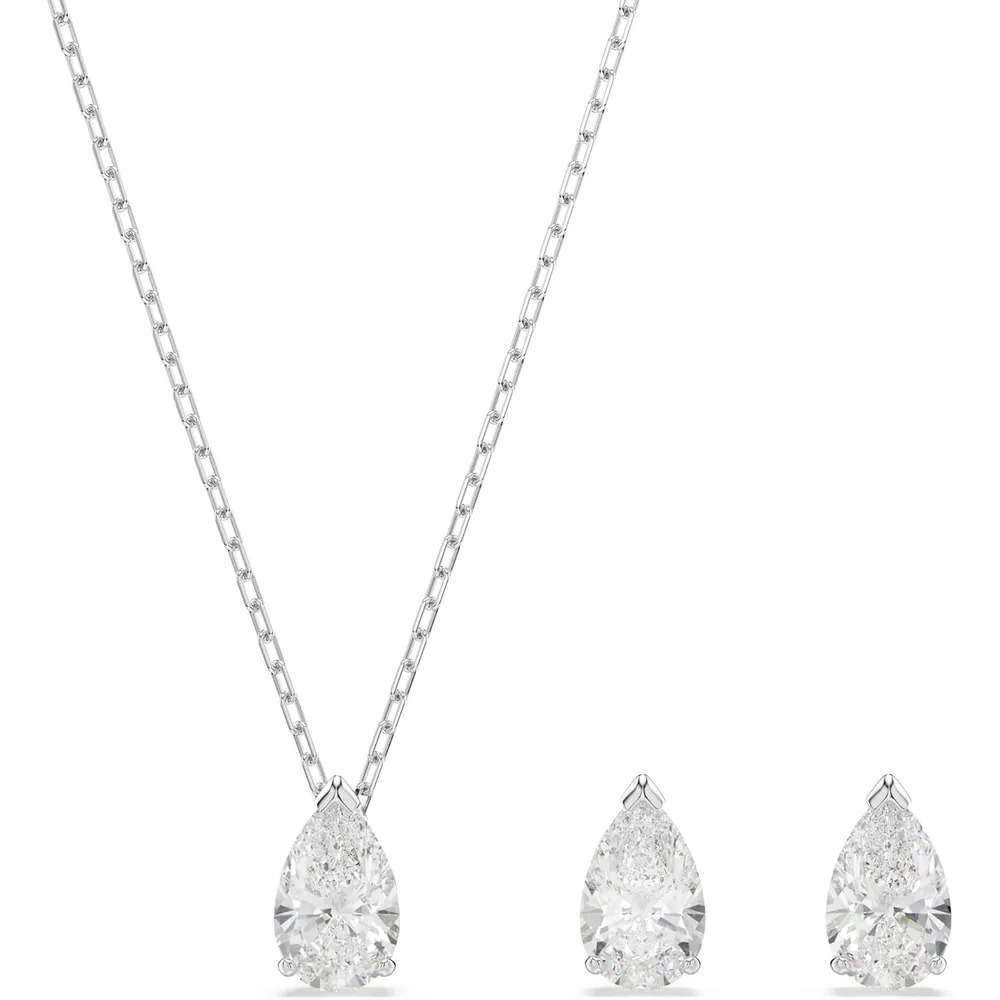 SWAROVSKI CONJUNTO COLLAR Y ARETES GOTA STILLA ATTRACT ACABADO RODIO PARA MUJER | TRANSPARENTE