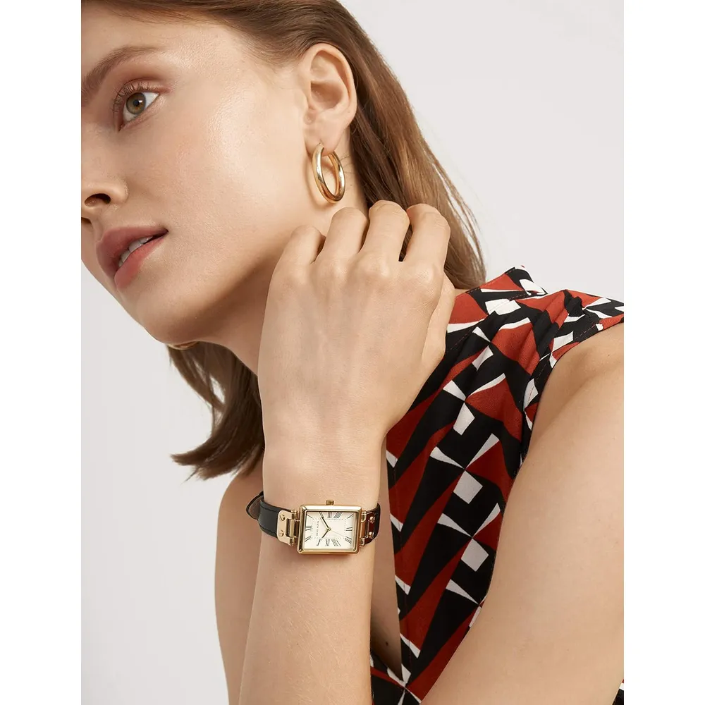 Anne Klein AK/3752 reloj femenino de piel | 35 mm - Negro/Oro