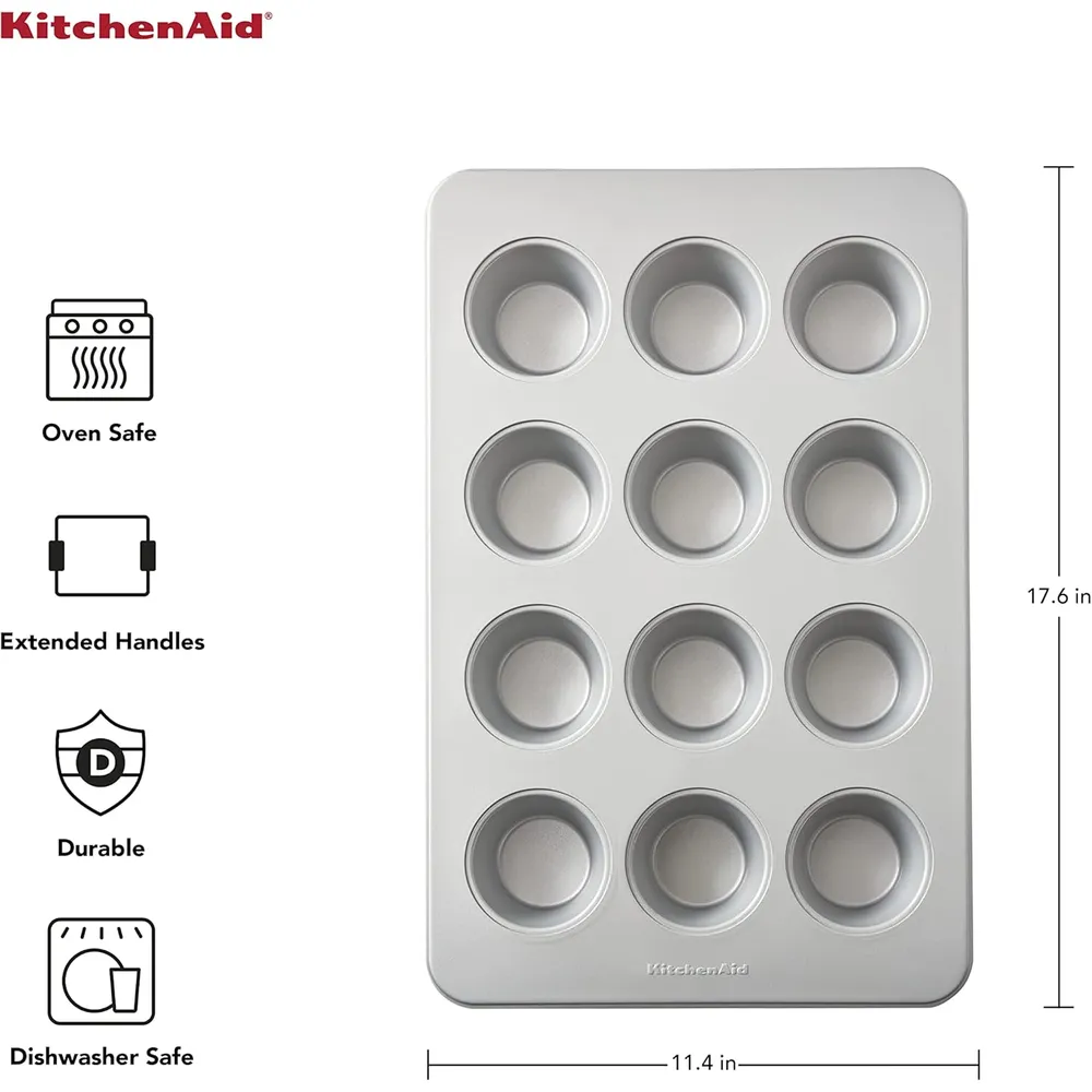KitchenAid molde para magdalenas 12 tazas / 2.8 l, acero aluminizado | Plateado