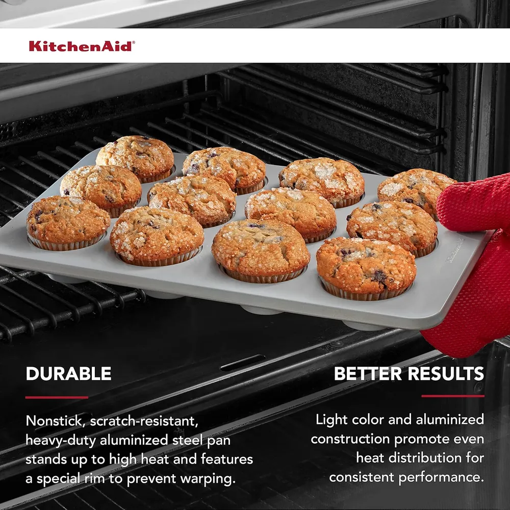 KitchenAid molde para magdalenas 12 tazas / 2.8 l, acero aluminizado | Plateado