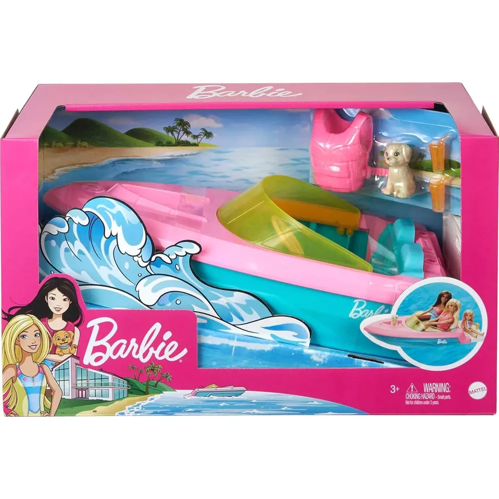 BARBIE BARCO CON PERRITO Y ACCESORIOS