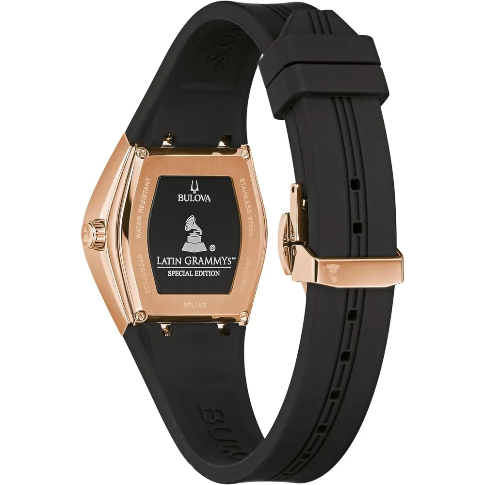 Bulova reloj Latin Grammy Gemini mujer cuarzo acero correa silicona cristal | Negro