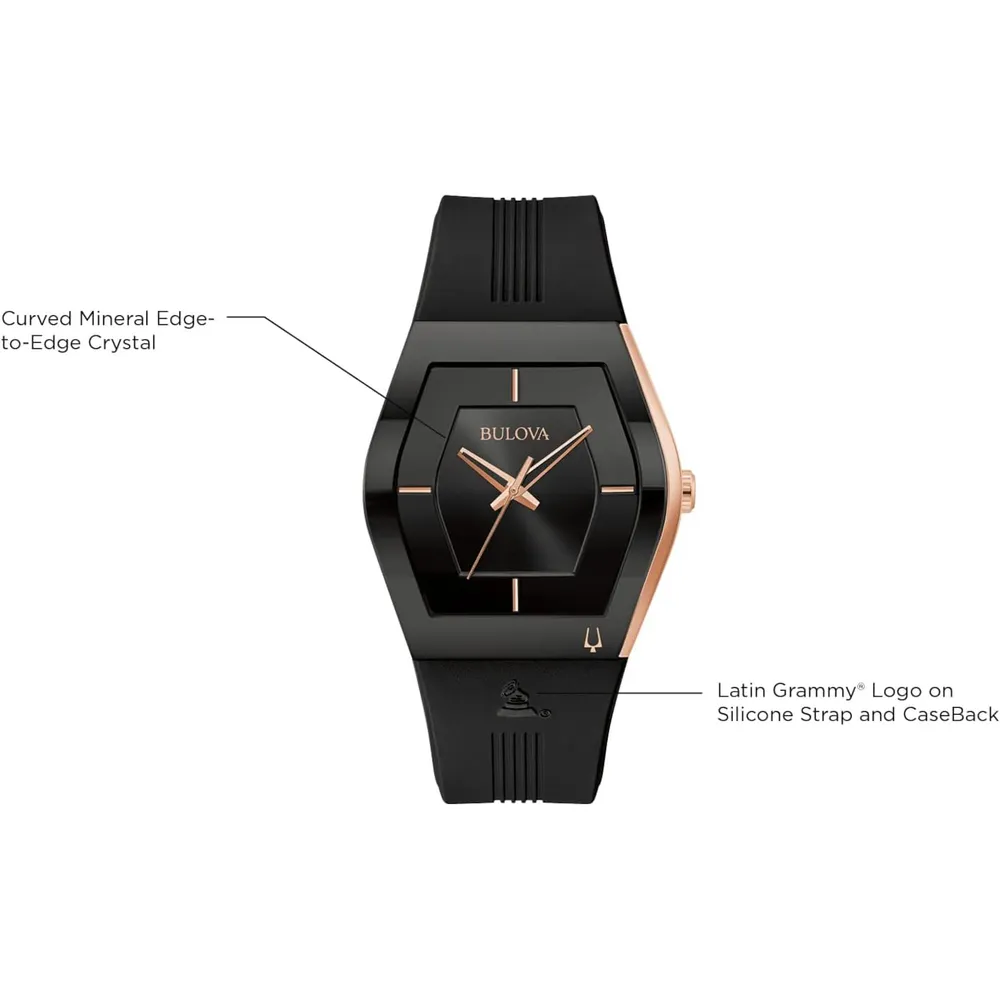 b08fc3hc7p_4_webp.webp Bulova reloj Latin Grammy Gemini hombre cuarzo acero correa silicona cristal | Negro