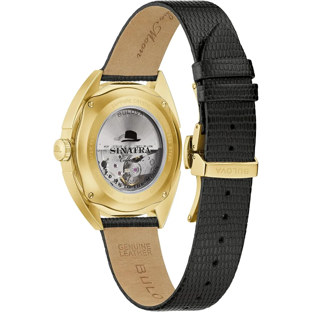 Bulova reloj clásico vestir hombre automático 3 agujas 21 joyas apertura | Negro/Dorado