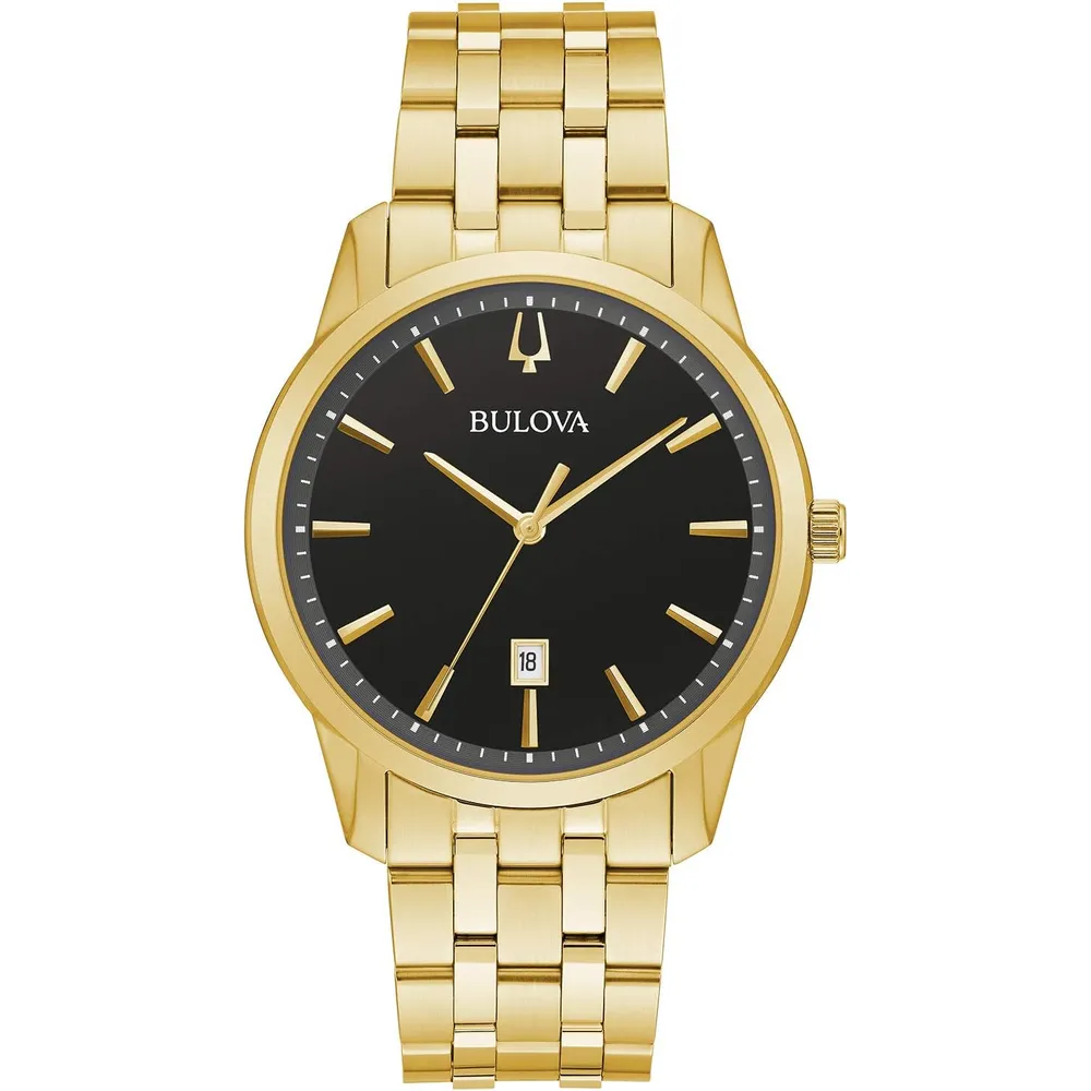 Bulova reloj clásico Sutton hombre cuarzo 3 agujas calendario fecha | Oro/Negro