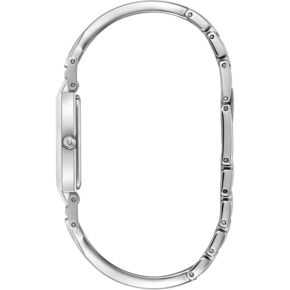 Bulova reloj clásico mujer cuarzo dos agujas acero esfera diamantes rectangular | Plateado