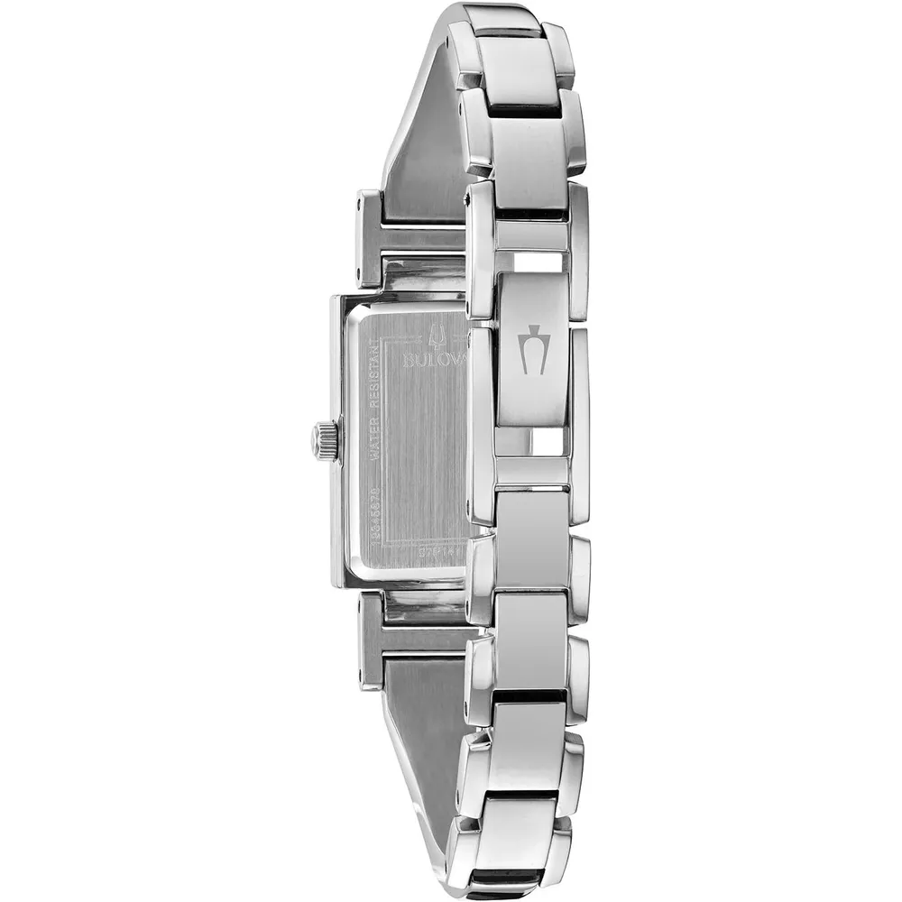 Bulova reloj clásico mujer cuarzo dos agujas acero esfera diamantes rectangular | Plateado