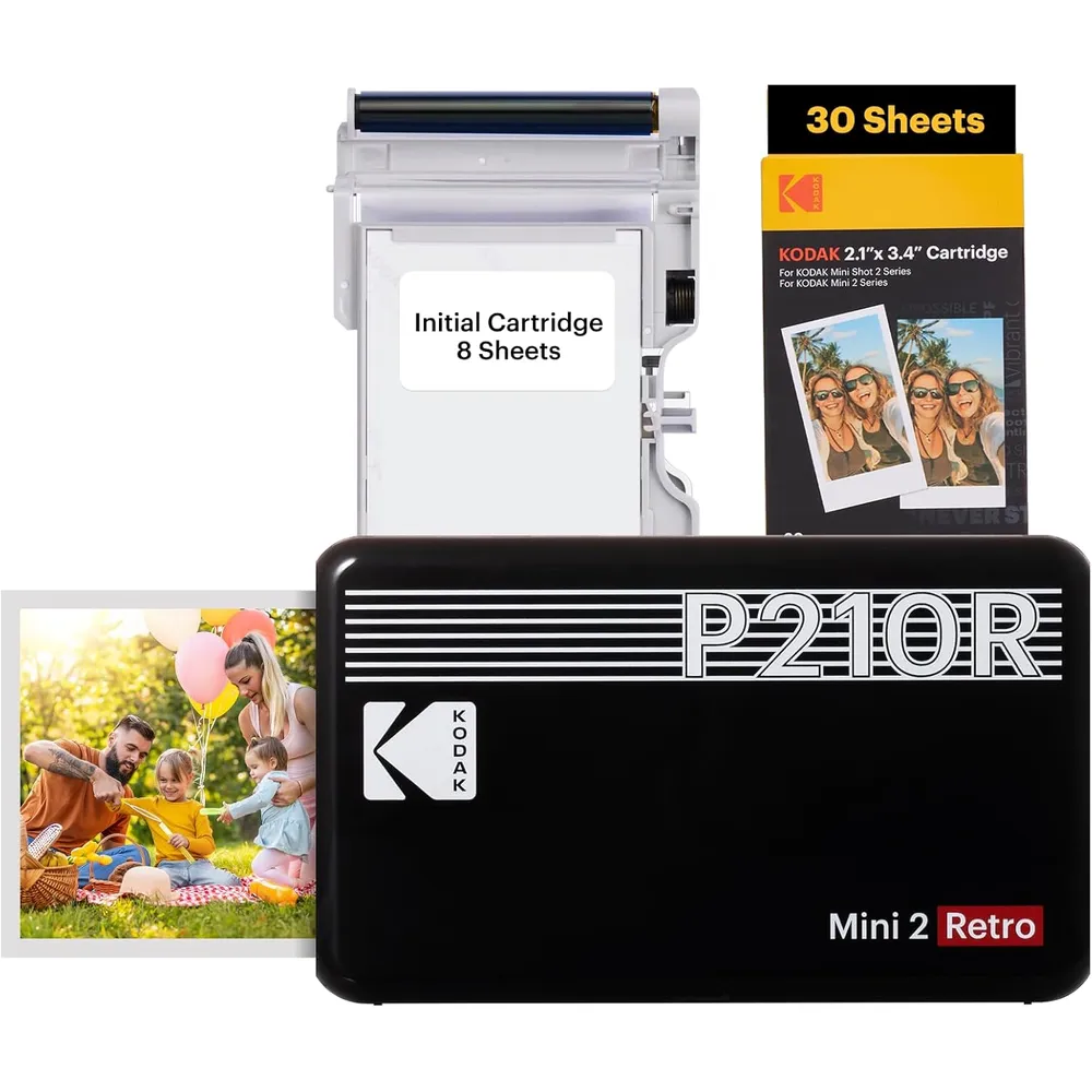 Kodak Mini 2 Retro impresora fotográfica portátil con hojas  | Negro