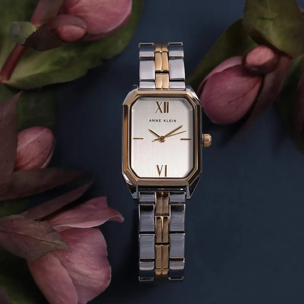 Anne Klein AK/3774BKGB reloj femenino con brazalete | 24 mm - Plateado/Oro