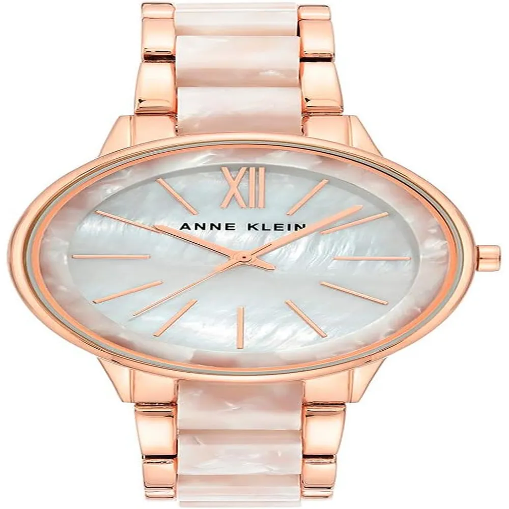 Anne Klein AK/1413LBSV reloj para mujer con pulsera de resina | 37 mm - Blanco nacarado/oro rosa