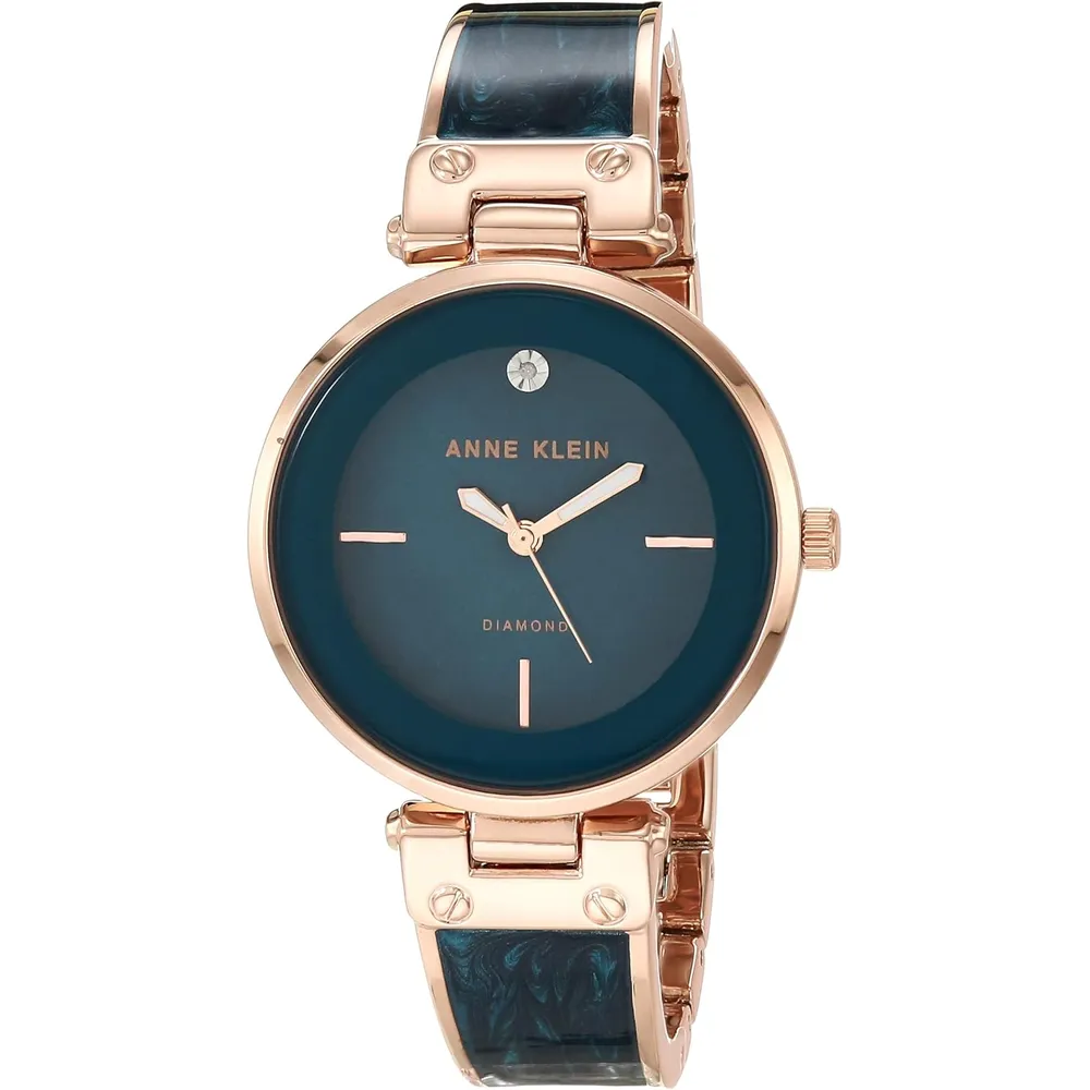 Anne Klein AK/2512LPGB reloj para mujer con diamante auténtico | 34 mm - Verde azulado/oro rosa