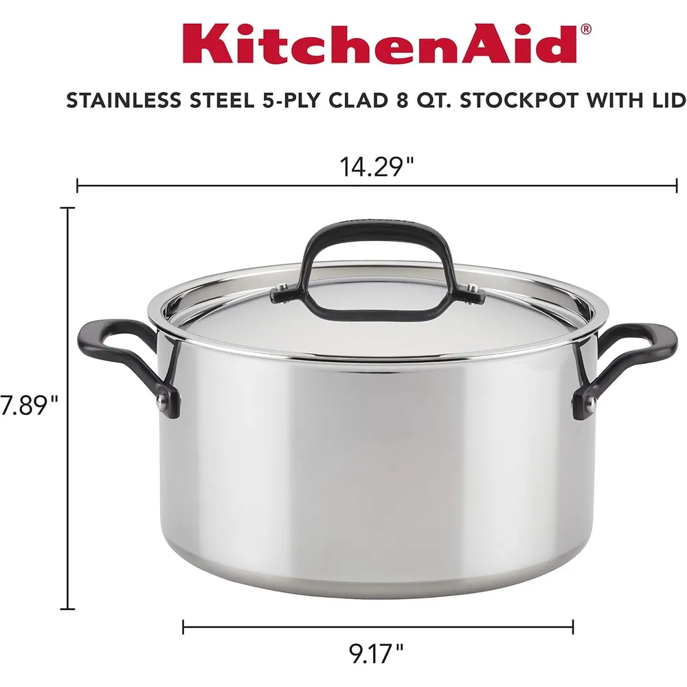 KitchenAid olla sopera 7.6 l con tapa, acero inoxidable pulido 5 capas