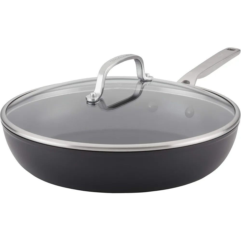 KitchenAid sartén 31 cm con tapa, inducción anodizada dura | Negro mate