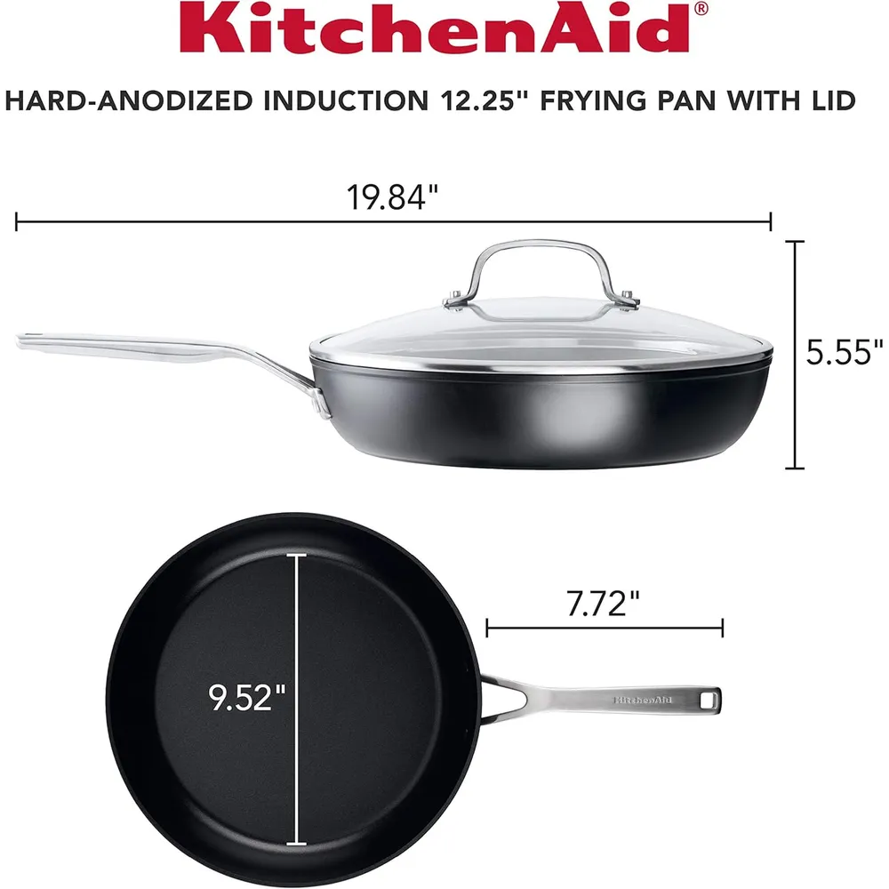 KitchenAid sartén 31 cm con tapa, inducción anodizada dura | Negro mate