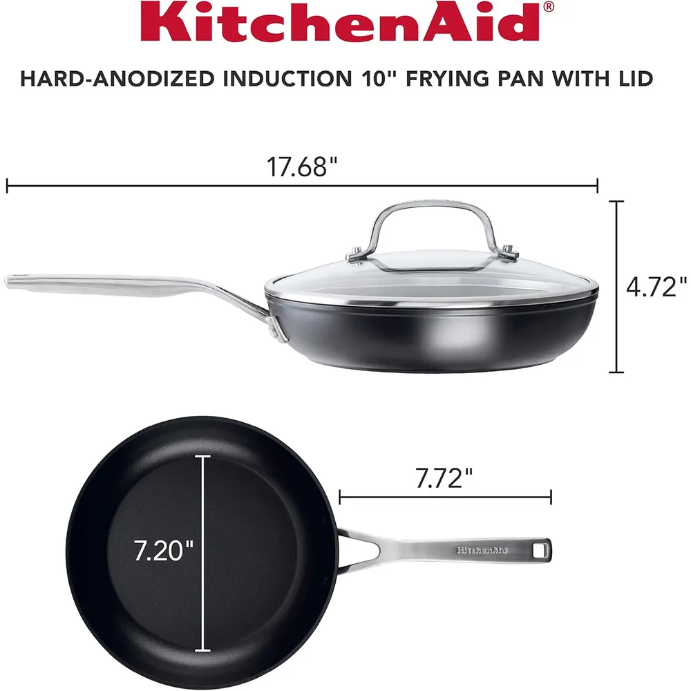 KitchenAid sartén 25 cm con tapa, inducción anodizada dura | Negro mate