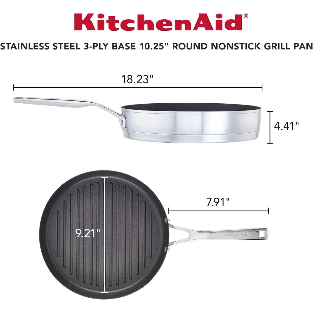 KitchenAid plancha redonda 26 cm, acero inoxidable cepillado base 3 capas