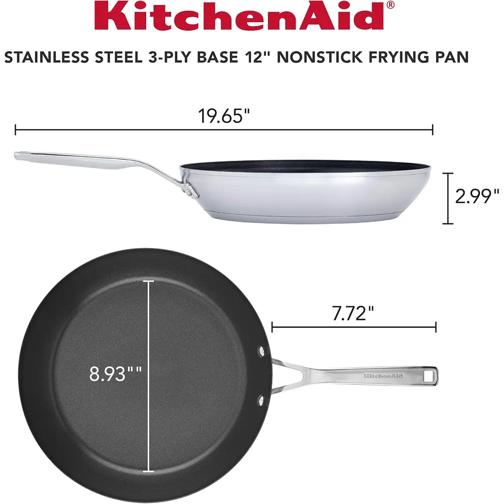 KitchenAid sartén 30 cm, acero inoxidable cepillado con base 3 capas