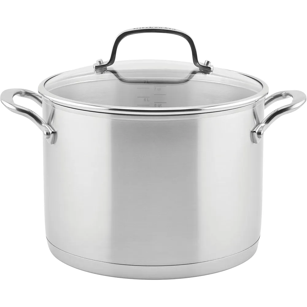 KitchenAid olla sopera 7.6 l con tapa, acero inoxidable cepillado base 3 capas