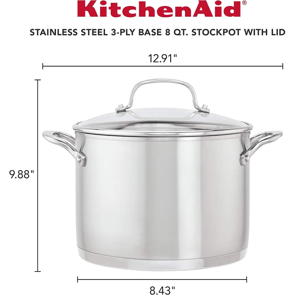 KitchenAid olla sopera 7.6 l con tapa, acero inoxidable cepillado base 3 capas