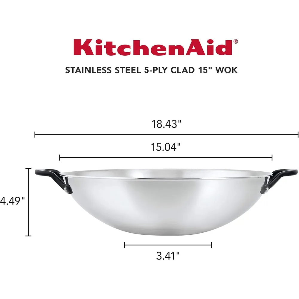KitchenAid wok 38 cm, acero inoxidable 5 capas compatible | Pulido