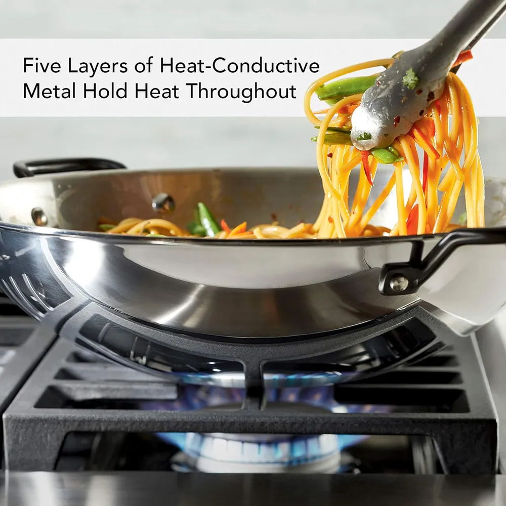 KitchenAid wok 38 cm, acero inoxidable 5 capas compatible | Pulido