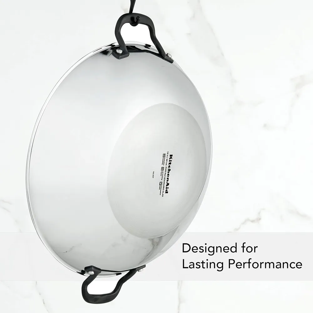 KitchenAid wok 38 cm, acero inoxidable 5 capas compatible | Pulido