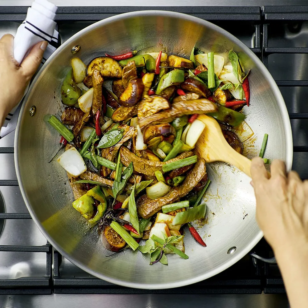 KitchenAid wok 38 cm, acero inoxidable 5 capas compatible | Pulido