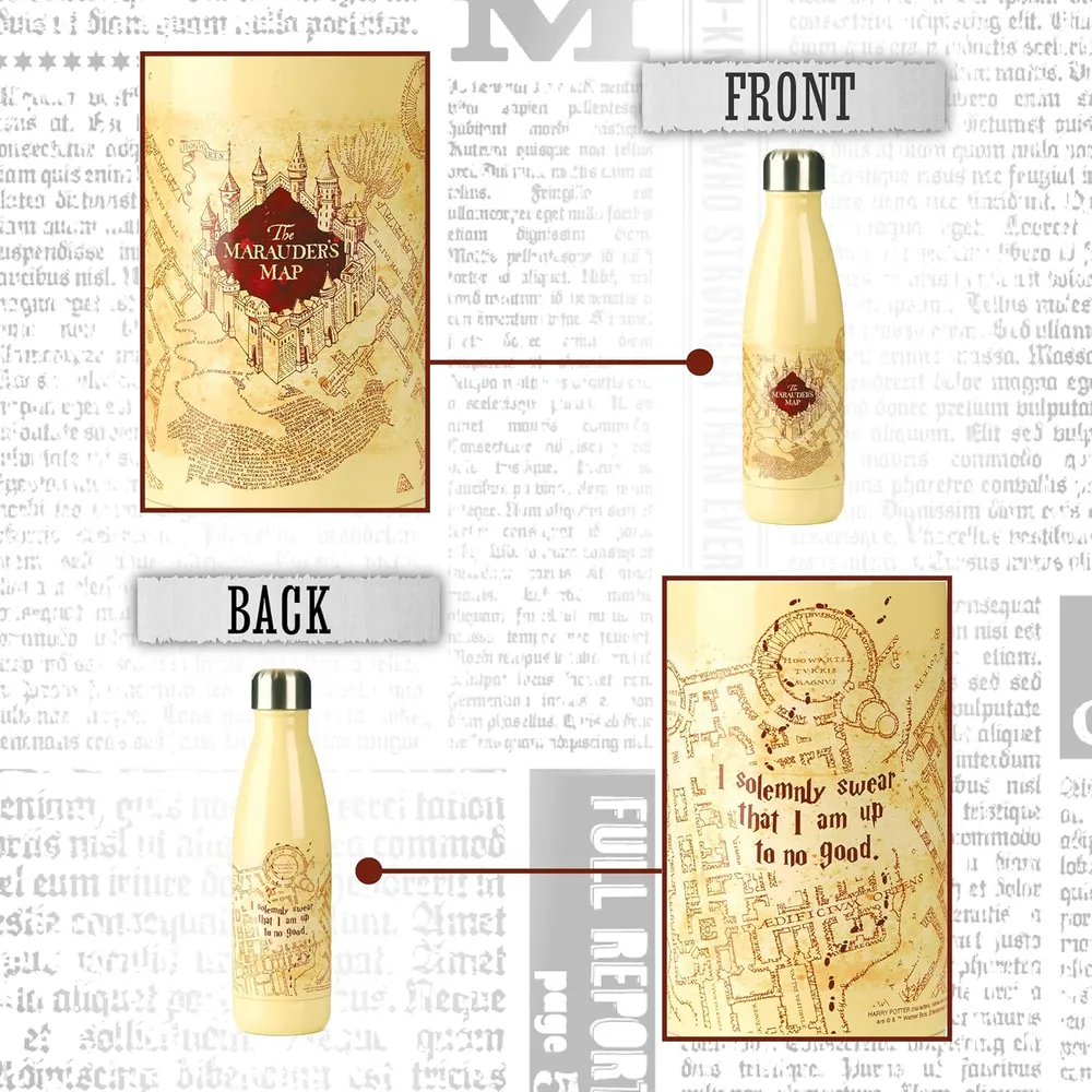 Paladone Harry Potter Mapa del Merodeador, botella de agua metálica 500 ml oficial