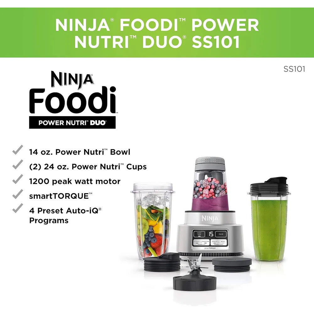 NINJA FOODI POWER NUTRI DUO, LICUADORA PERSONAL 24 OZ / 709 ML | NEGRO