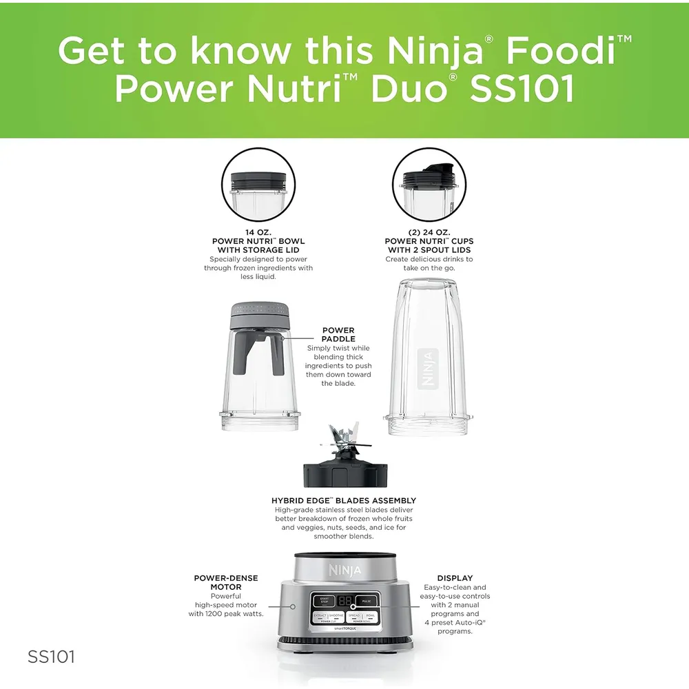 NINJA FOODI POWER NUTRI DUO, LICUADORA PERSONAL 24 OZ / 709 ML | NEGRO