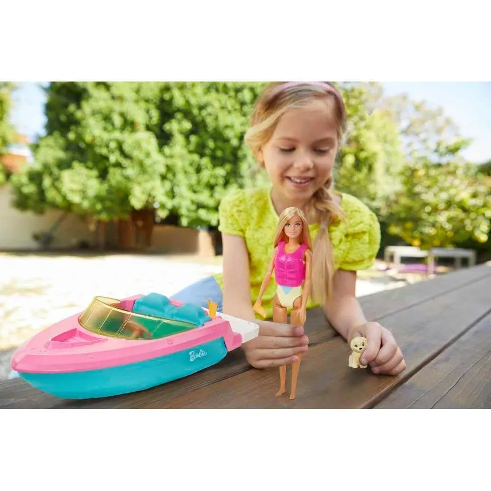 BARBIE BARCO MUÑECA CON PERRITO Y ACCESORIOS