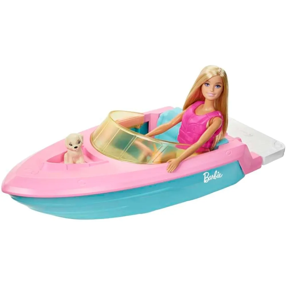 BARBIE BARCO MUÑECA CON PERRITO Y ACCESORIOS