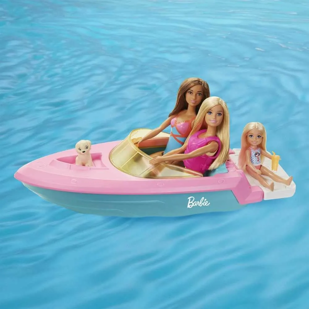 BARBIE BARCO MUÑECA CON PERRITO Y ACCESORIOS