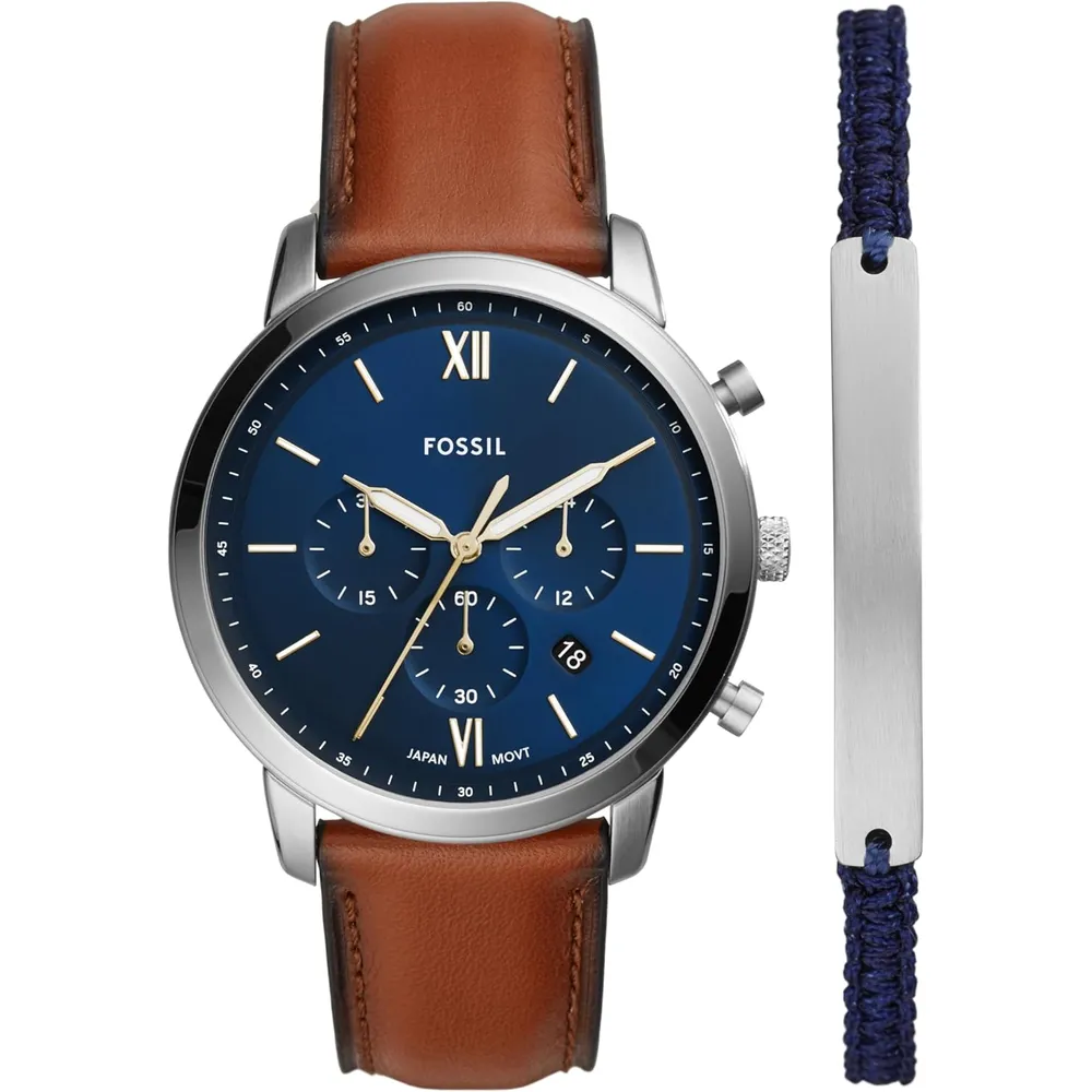 Fossil reloj cronógrafo Neutra de cuarzo + pulsera para hombre | Marrón/ Azul