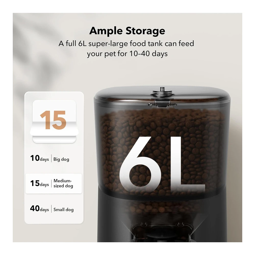 Petlibro Automatic Dog Feeder 6l Auto Dry Food Dispenser for  Large Breed With Lock Lid for  Naughty Pet - Timed Cat Feeder Low Food Led Indication With Anti-Clog Design Up To 50 Portion & 6 Meals Daily