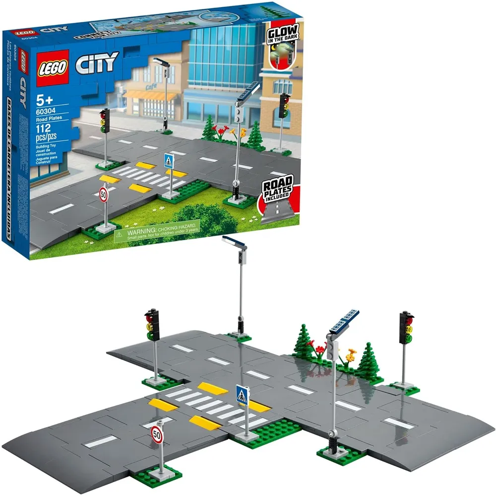 LEGO CITY PLACAS DE CARRETERA CON SEMÁFOROS, ÁRBOLES Y PIEZAS LUMINOSAS