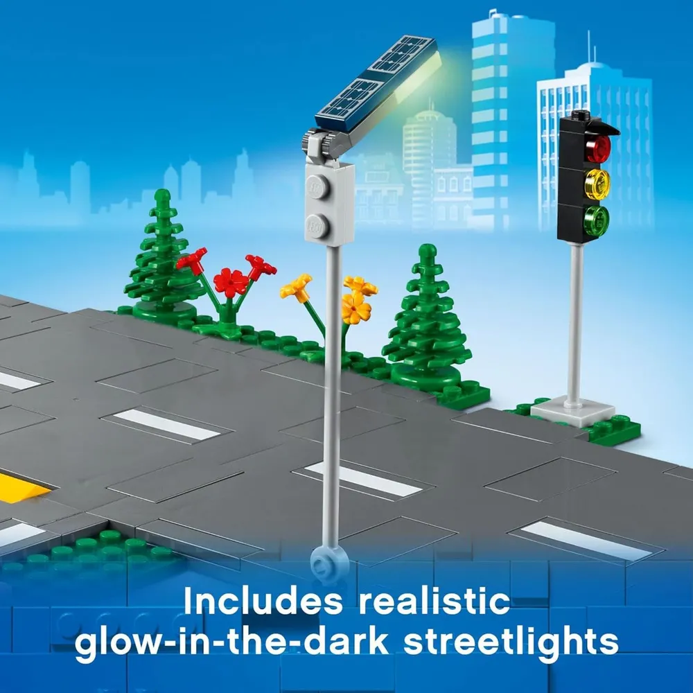 LEGO CITY PLACAS DE CARRETERA CON SEMÁFOROS, ÁRBOLES Y PIEZAS LUMINOSAS