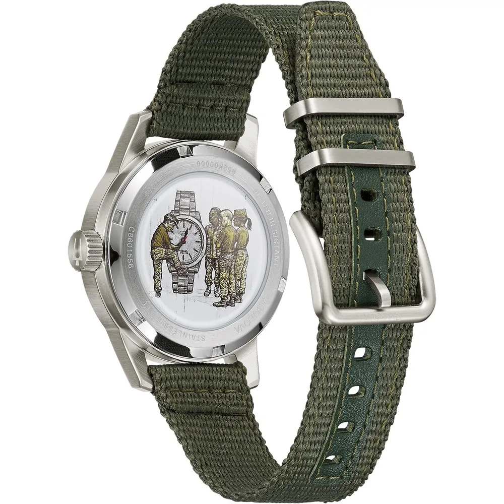 b08jylpsck_2_webp.webp Bulova reloj militar automático hombre 3 agujas correa NATO cuero | Verde