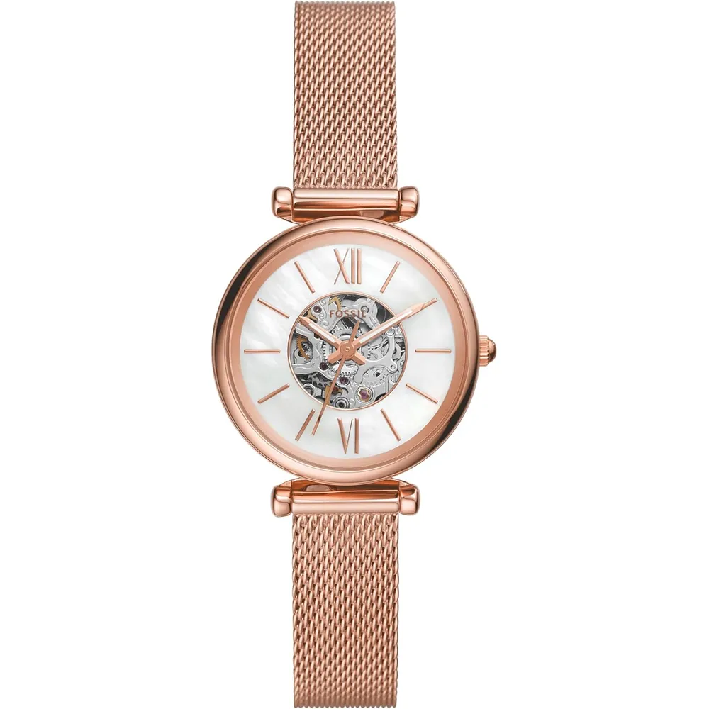 Fossil reloj automático Carlie para mujer, acero inoxidable | Oro Rosado