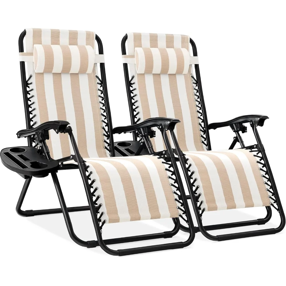 Juego de 2 sillones reclinables con portavasos Best Choice Products | Tan Striped