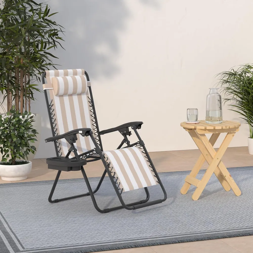 Juego de 2 sillones reclinables con portavasos Best Choice Products | Tan Striped