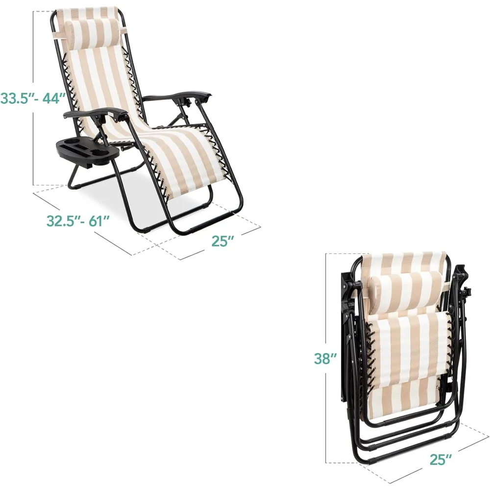 Juego de 2 sillones reclinables con portavasos Best Choice Products | Tan Striped