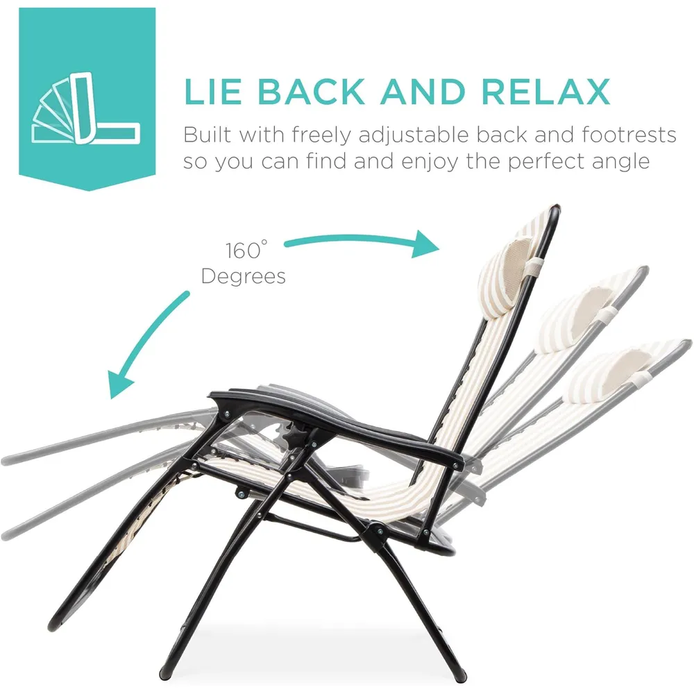 Juego de 2 sillones reclinables con portavasos Best Choice Products | Tan Striped