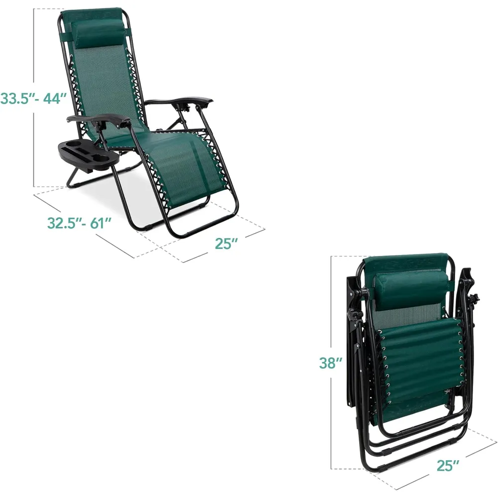 Juego de 2 sillones reclinables con portavasos Best Choice Products | Verde bosque